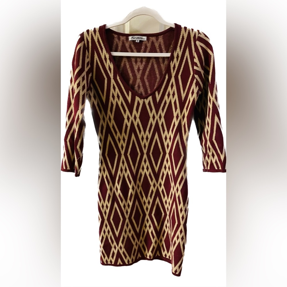 Red/ Tan Tunic Sweater Size Medium